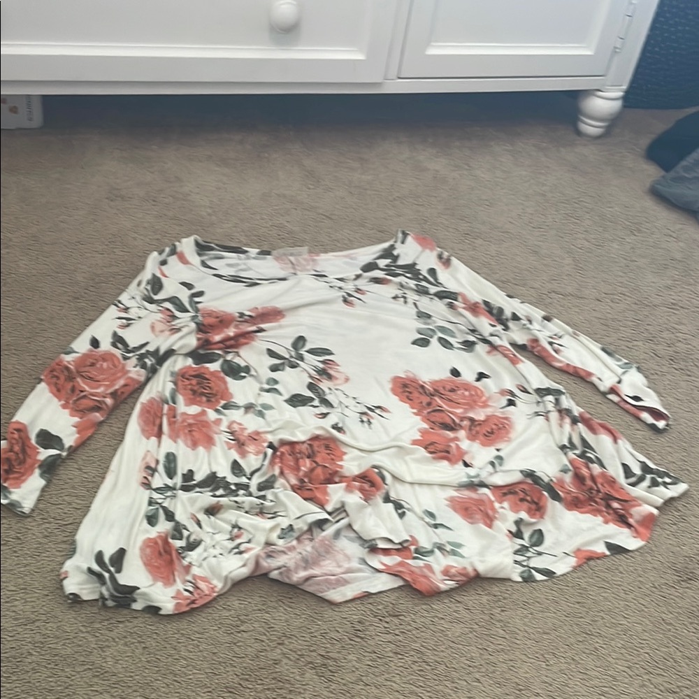 Floral Long Sleeve Dress/Top - Cream and Pink